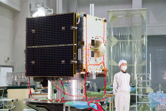 Japan unveils it's Hayabusa2 aseroid probe on Dec. 26, 2012, during an event at JAXA's Sagamihara Campus. The spacecraft will launch in 2014 to collect samples of the asteroid 1999 JU3.