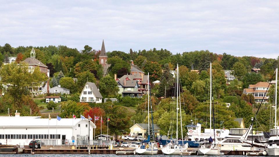 The harbor of the waterfront town of Bayfield Wisconsin