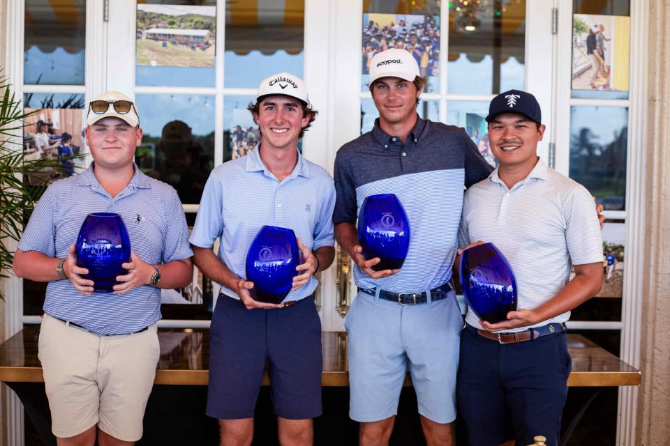 Rafe Cochran (second from left) and his team (left to right) Cameron Besaw, Allan Kournikova and David Liu took home first place in the Eighth Annual Rafe Cochran Golf Classic.