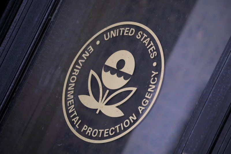 Signage is seen at the headquarters of the United States Environmental Protection Agency (EPA) in Washington, D.C.