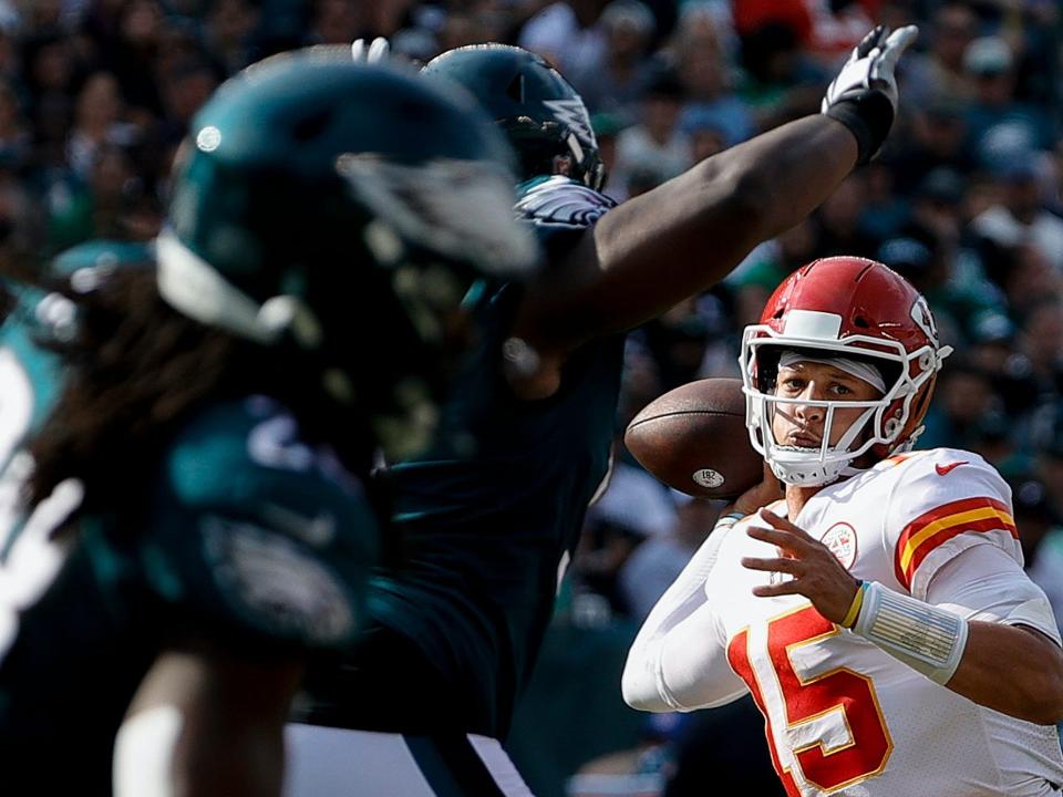 Kansas City Chiefs star Patrick Mahomes and the Philadelphia Eagles.