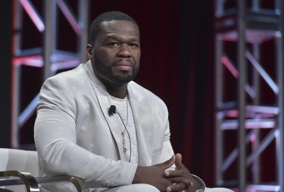 FILE - In this July 26, 2019 file photo, Curtis "50 Cent" Jackson participates in the Starz "Power" panel at the Television Critics Association Summer Press Tour in Beverly Hills, Calif. The series that has turned into a ratings juggernaut and already sparked plans for spinoffs begins airing its final season on Sunday, Aug. 25. (Photo by Richard Shotwell/Invision/AP, File)