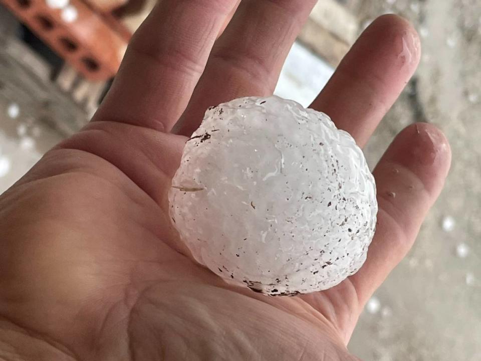 Golf ball sized hail can be seen Thursday afternoon, March 16, 2023, in Mineral Wells.