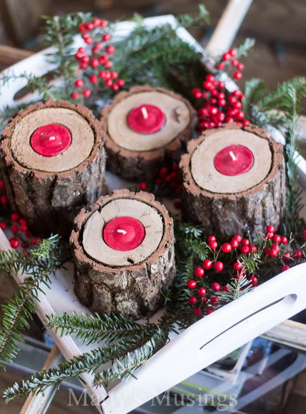 Rustic Wood Candle Holders