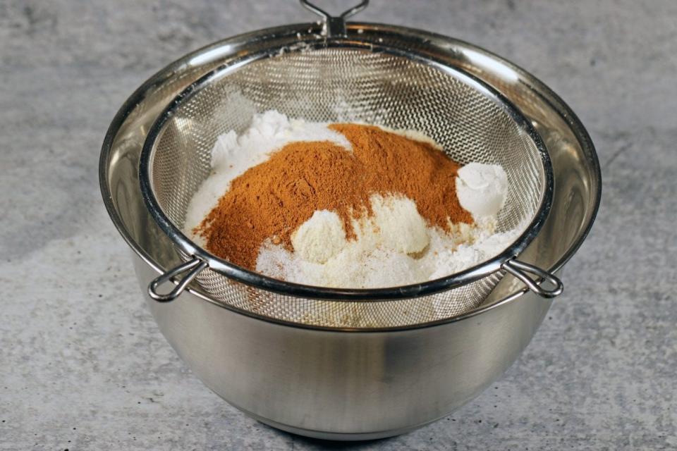 Dry pumpkin spice recipes in a sifter.