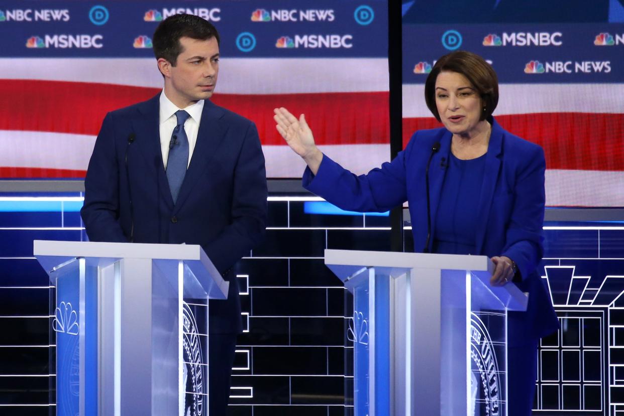 Pete Buttigieg and Amy Klobuchar clash during the Democratic debate in Las Vegas: Getty Images