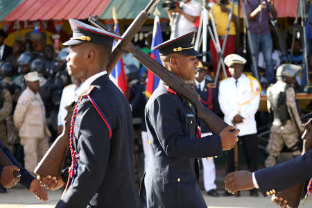 Members of the Haitian Armed Forces (FAD'H) parade in the streets of Cap-Haitien, Haiti, November 18, 2017. REUTERS/Andres Martinez Casares