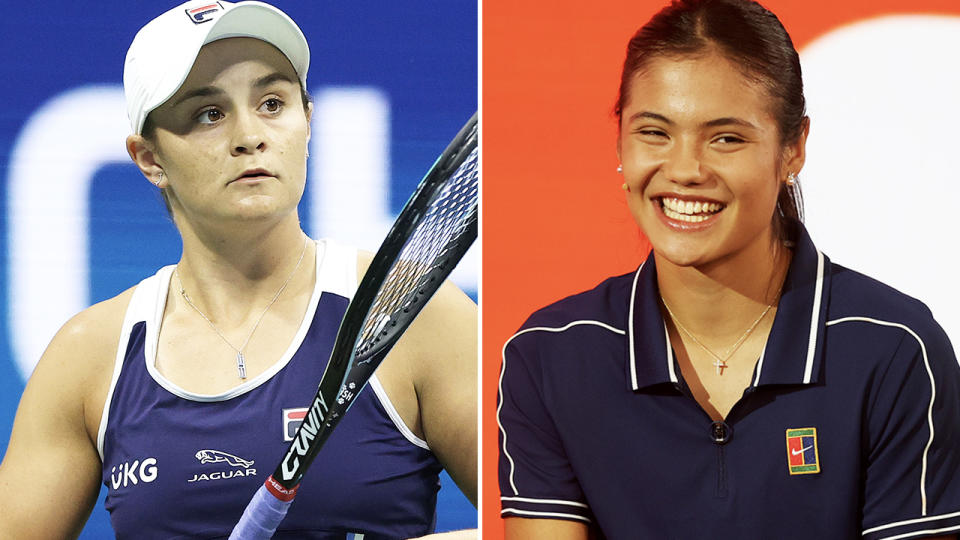 Emma Raducanu and Ash Barty, pictured here on the tennis court.