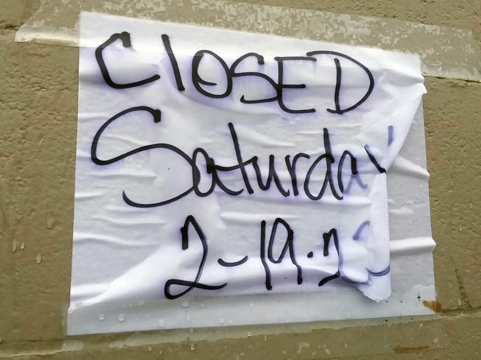 A rain-soaked sign taped to the side of Trinity Lutheran Church in Ellettsville Thursday lets people know that Pantry 279 will be closed Saturday, for the first time since it opened six years ago.
