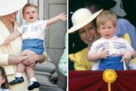 <p>Among the most memorable royal hand-me-downs is this outfit, first worn to <a href="https://www.townandcountrymag.com/society/tradition/a10016954/trooping-the-colour-facts/" rel="nofollow noopener" target="_blank" data-ylk="slk:Trooping the Colour;elm:context_link;itc:0;sec:content-canvas" class="link ">Trooping the Colour </a>by Prince Harry in 1986, and later worn by Harry's nephew Prince Louis to the same event in 2019.<br></p>