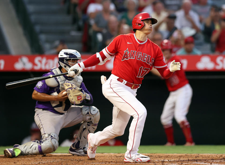 昨日完成7局優質先發的大谷翔平，今（28日）再掃出本季第36轟(Photo by Ronald Martinez/Getty Images)