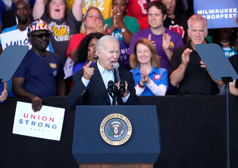 President Joe Biden speaks during Laborfest at Henry Maier Festival Park in Milwaukee on Monday, Sept. 5, 2022.