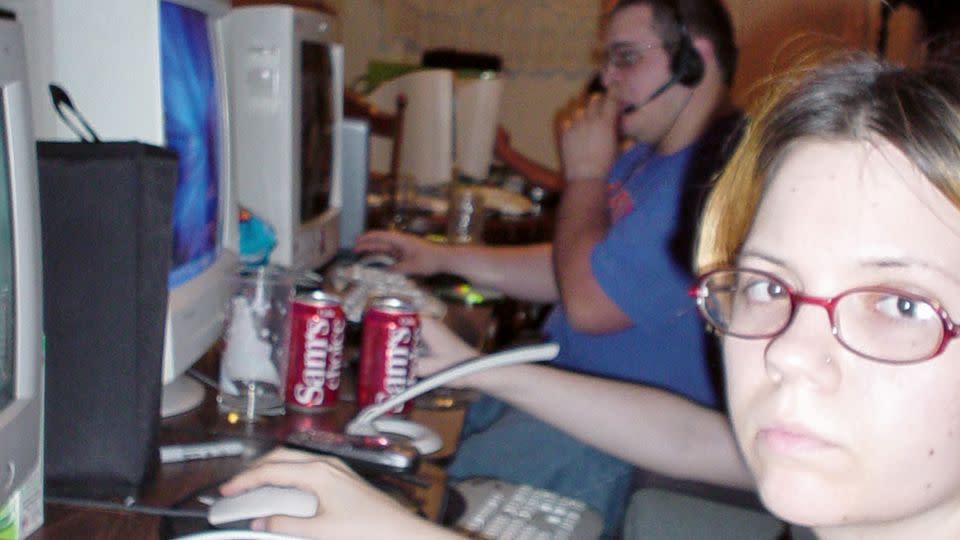 LAN parties made space for competition and community in both 'real life' and online environments simultaneously. Pictured above, gamers in Tulsa, Oklahoma in 2003. - Nick Huber/Courtesy Thames & Hudson