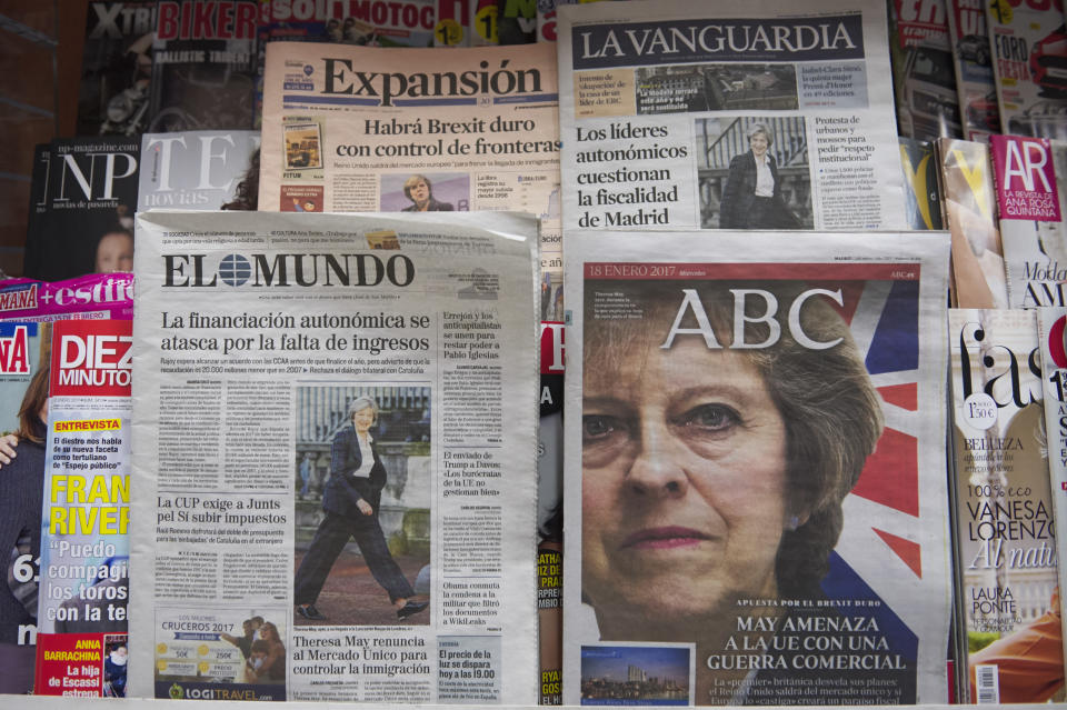 European newspapers featured May’s Mansion House speech on their front pages (Getty)