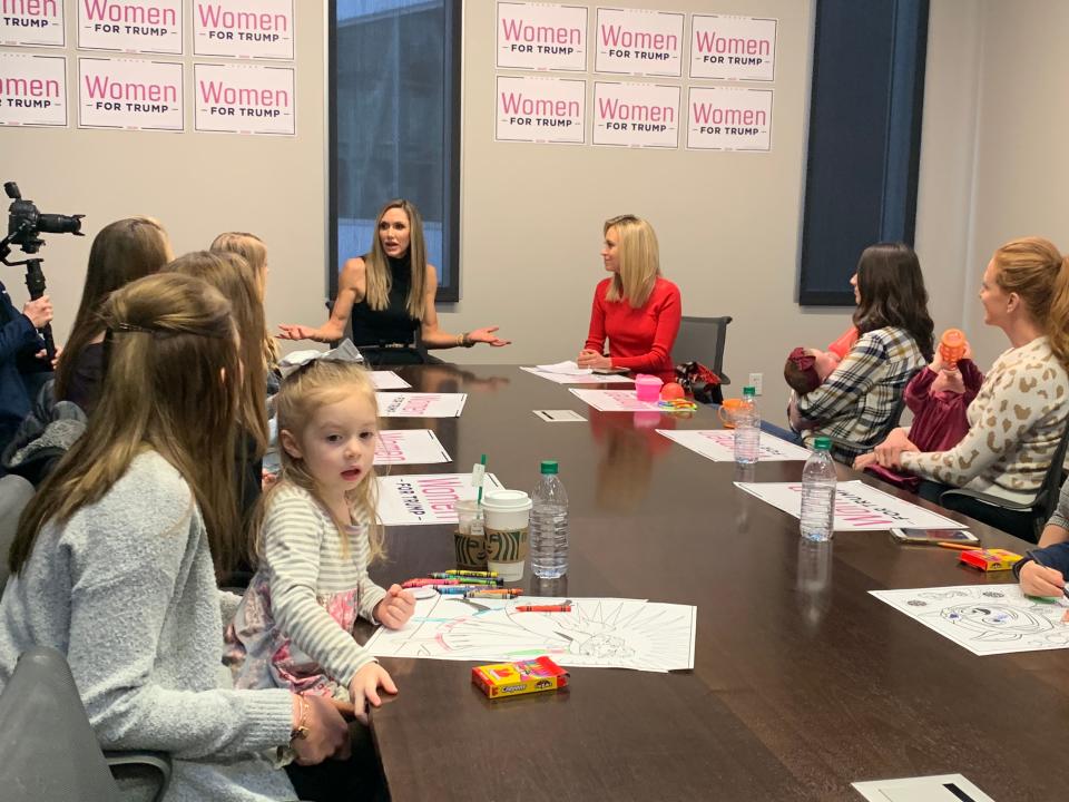 Lara Trump hosts a "MAGA Mommy" roundtable discussion in Des Moines, Iowa, on Jan. 17, 2020.