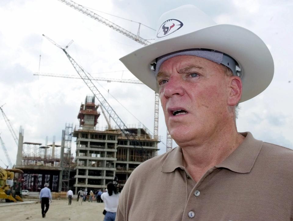 Bob McNair, owner of the NFL Houston Texans, by the construction site of the team’s stadium new stadium in 2000. The 69,500-seat retractable roof stadium was built next to the Astrodome. (AP)