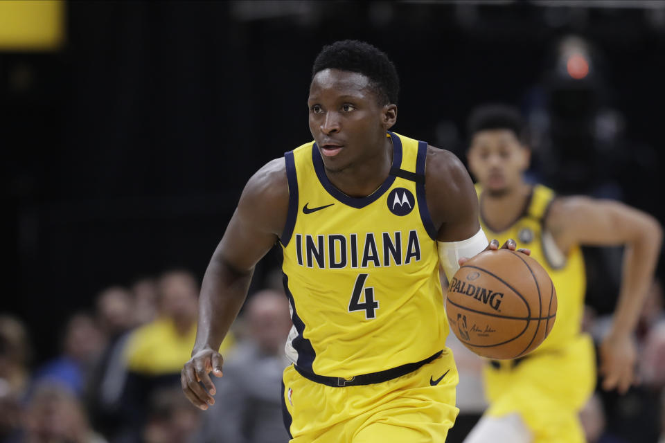 Victor Oladipo appears to be reconsidering his priorities with NBA basketball looming. (AP Photo/Darron Cummings)