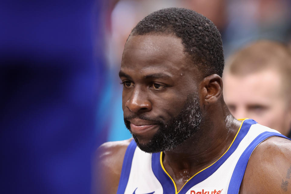 PHOENIX, ARIZONA - DECEMBER 12: Draymond Green #23 of the Golden State Warriors reacts after being ejected for a flagrant foul during the second half of the NBA game against the Phoenix Suns at Footprint Center on December 12, 2023 in Phoenix, Arizona. The Suns defeated the Warriors 119-116. NOTE TO USER: User expressly acknowledges and agrees that, by downloading and or using this photograph, User is consenting to the terms and conditions of the Getty Images License Agreement.  (Photo by Christian Petersen/Getty Images)