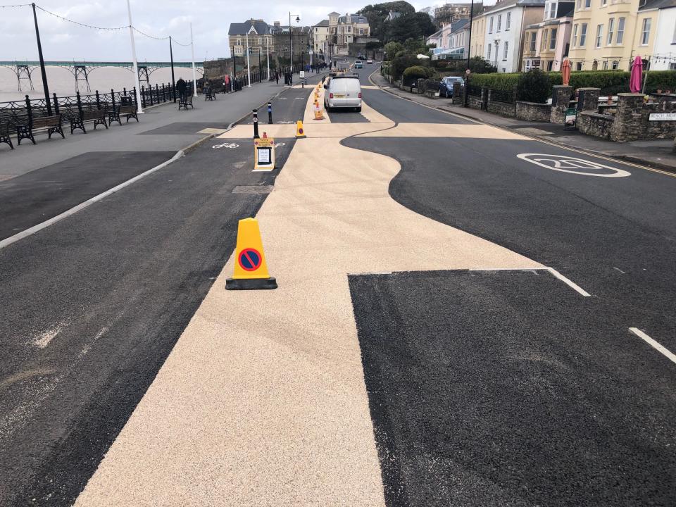 The road markings were meant to make it easy to distinguish between pedestrian, cycle and car sections. (SWNS)