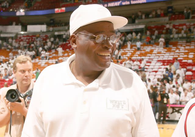 <p>Victor Baldizon/NBAE/Getty</p> Phillip Harrison after the Heat won four of the Eastern Conference Finals against the Detroit Pistons during the 2006 NBA Playoffs in Miami, Florida on May 29, 2006.