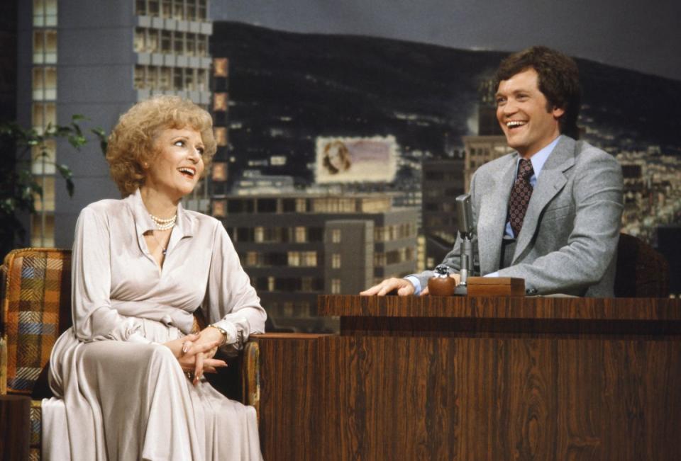 <p>With her early experience in live TV and comedic quips, Betty was a favorite on the talk show circuit. Here, she chats with a young David Letterman who was filling in on <em>The Tonight Show Starring Johnny Carson </em>in 1979.</p>