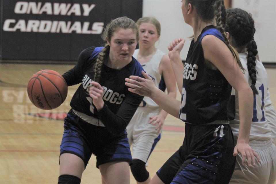 Junior guard Brooklyn LaBrecque (left) and the Inland Lakes girls are aiming for a second consecutive district title on Friday.