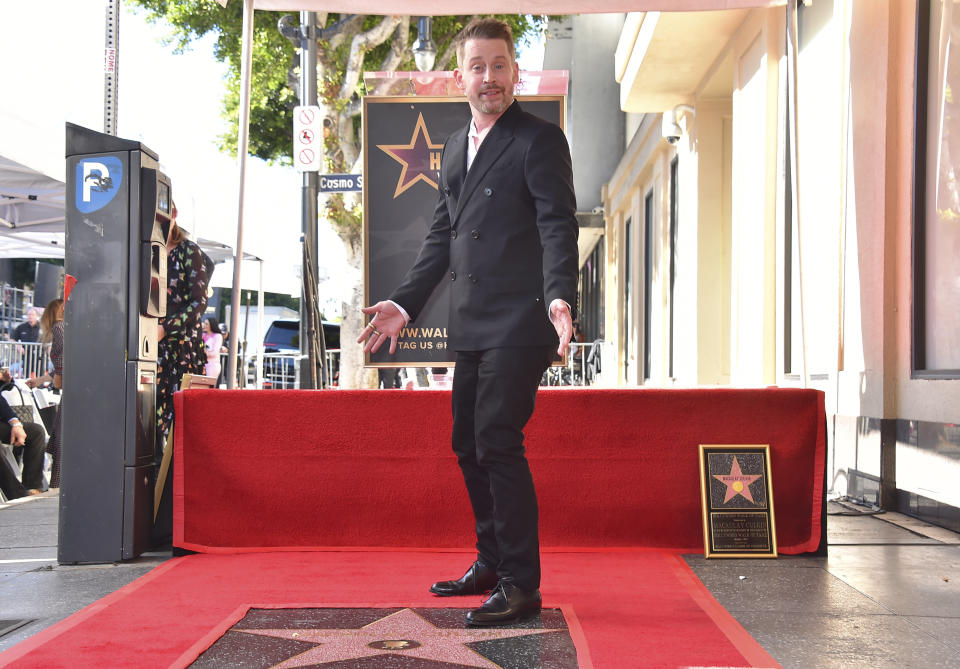 Macaulay Culkin attends a ceremony honoring him with a star on the Hollywood Walk of Fame on Friday, Dec. 1, 2023, in Los Angeles. (Photo by Jordan Strauss/Invision/AP)