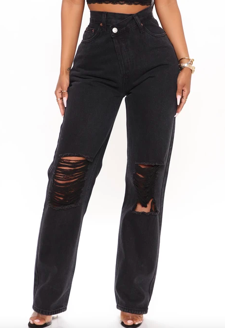 Fashion Nova Distressed Crossover Straight Leg Jeans (Photo via Fashion Nova)