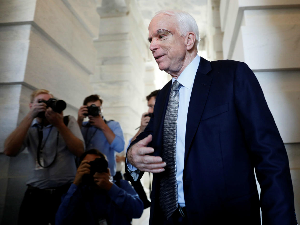 Senator John McCain, who had just been diagnosed with brain cancer, departs after returning to the Senate to vote on health care legislation in Washington on July 25, 2017: REUTERS/Aaron P. Bernstein