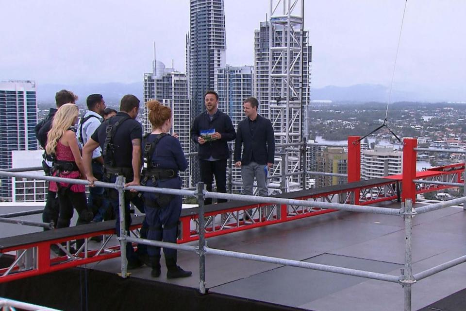 Sky high: The celebs have to walk across a plank on top of a skyscraper(James Gourley/ITV/REX/Shutterstock)