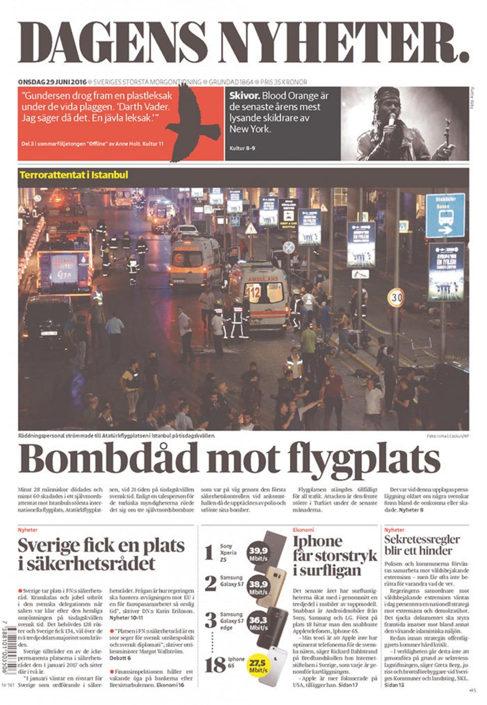 Front-page coverage of Istanbul's Ataturk Airport attack