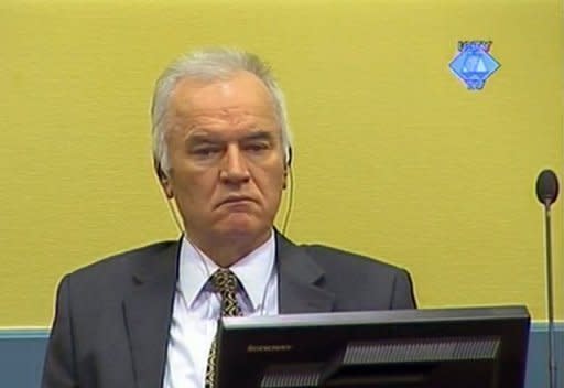 A screen grab released by the International Criminal Tribunal for the former Yugoslavia (ICTY) shows former Bosnian Serb army chief Ratko Mladic sitting in the courtroom at The Hague. Mladic's trial has been abruptly halted, just a day after it opened, because of prosecution "irregularities" in the high-profile case