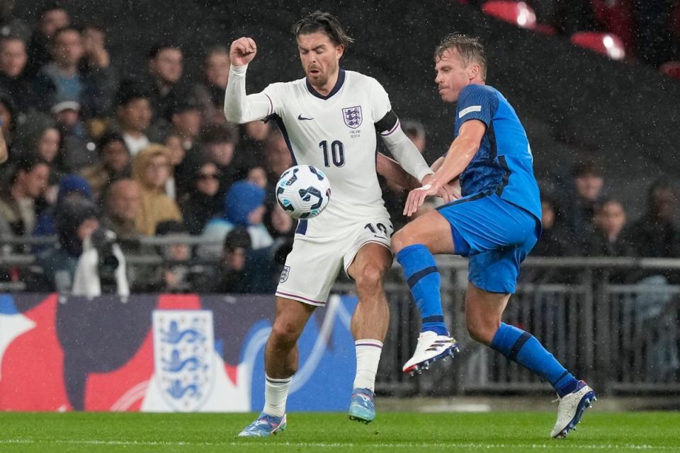 Jack Grealish gets on the ball for England (AP)