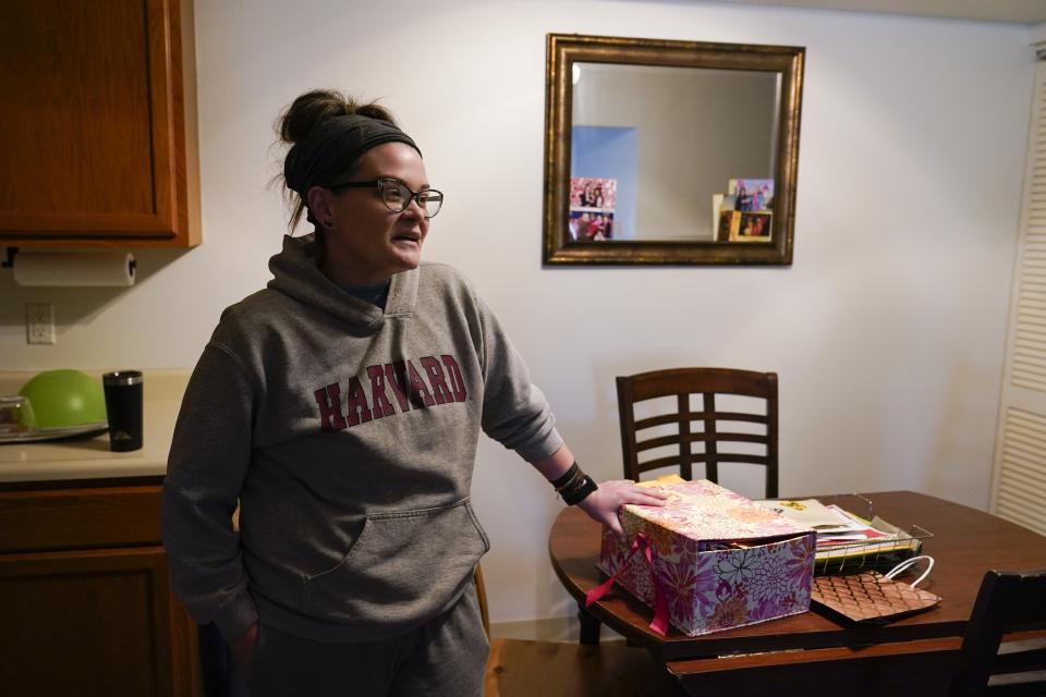 Samantha Richards speaks about her experience with Medicaid, Friday, June 9, 2023, in Bloomington, Ind. Richards has been on Medicaid her whole life and currently works two part-time jobs as a custodian. (AP Photo/Darron Cummings)
