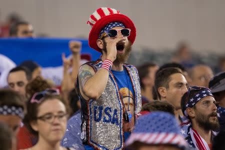 Jul 19, 2017; Philadelphia, PA, USA; A United States fans cheer from the stands prior to the game against El Salvador at Lincoln Financial Field. Mandatory Credit: Bill Streicher-USA TODAY Sports