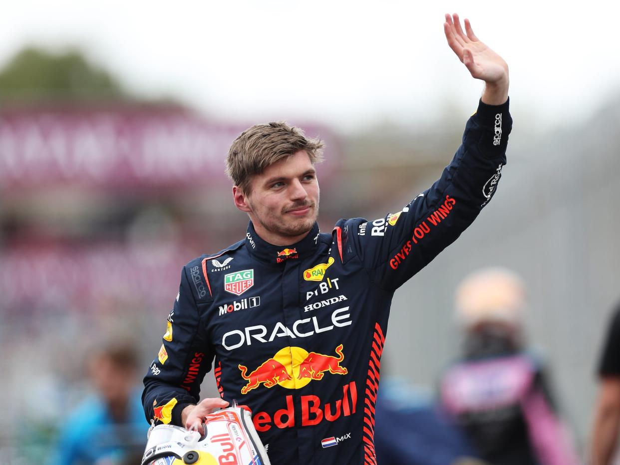 Max Verstappen waves to the crowd during qualifying ahead of the F1 Grand Prix of Australia.