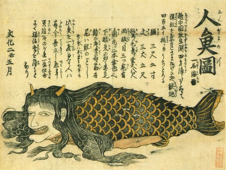 A painting of ningyo, a Japanese sea creature.