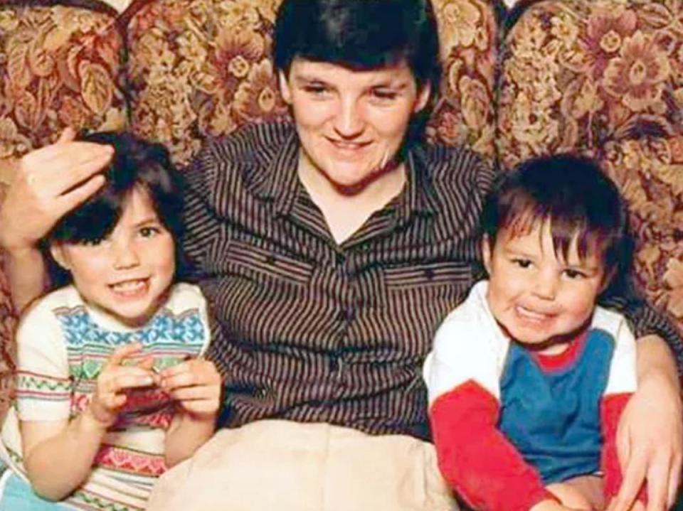 Thomas White with his sister, Clara, and his mother, Margaret, in Manchester in 1985 (White family)