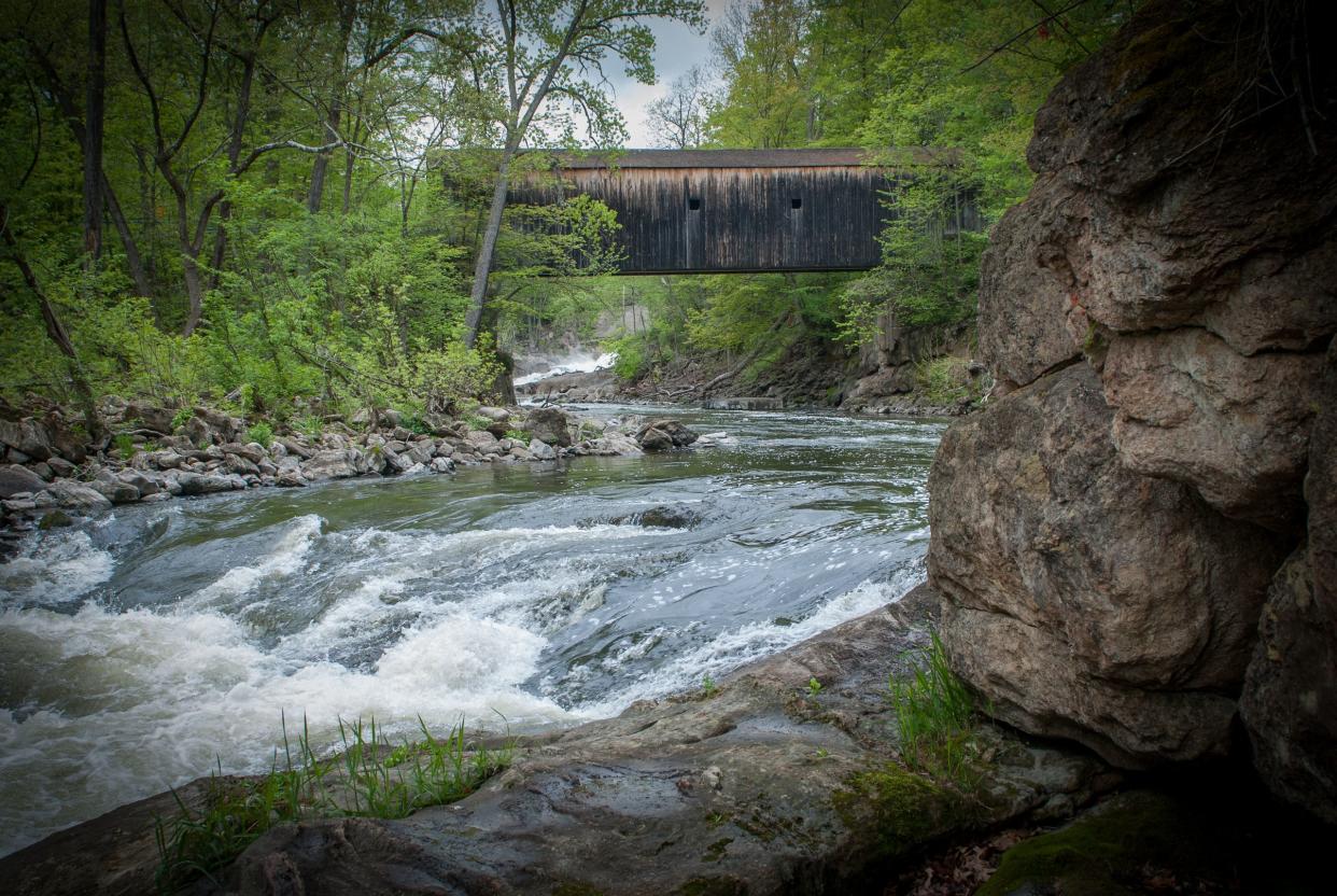 June 9, 2013 - Bulls Bridge, old covered bridge that  spans the Housatonic River located in Kent, CT.