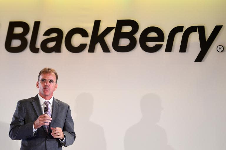 Marty Beard, BlackBerry Chief Operating Officer, speaks during a launch event for the new Blackberry Passport smartphone in London on September 24, 2014