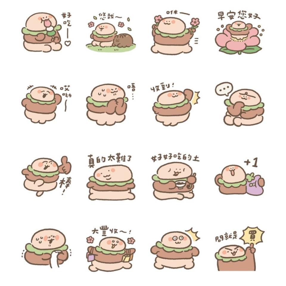 LINE購物和插畫家小派合作推出漢堡波波貼圖圖片來源：LINE