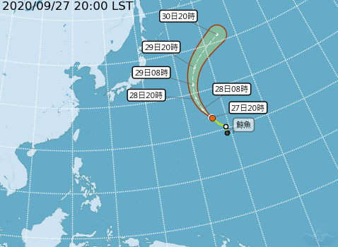 輕颱鯨魚預測路徑圖。（圖／中央氣象局）