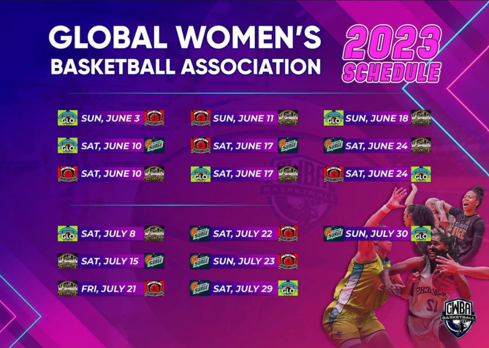 The Global Women’s Basketball Association’s 2023 schedule shows games between the midwest-based league’s four teams, including the new KCrossover based in Kansas City. KCrossover via Instagram