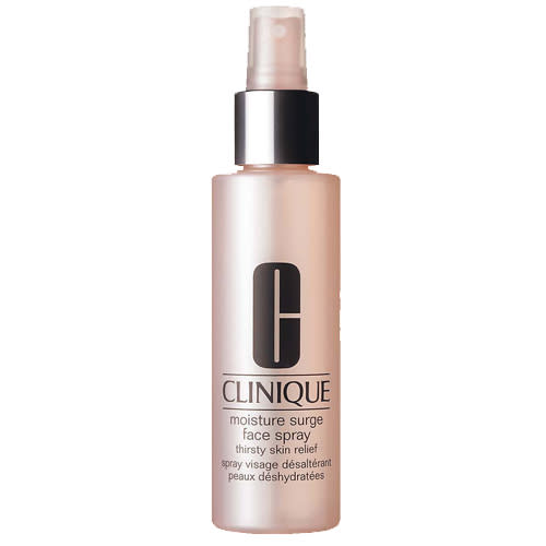 <b>Moisture Surge Face Spray Thirsty Skin Relief by Clinique, £19.50</b><br><br>Part of its Moisture Surge range, we love this on-the-go spritz of cooling aloe and that refreshes and replenishes stressed-out skin without smudging make-up.<br><br><a href="http://www.clinique.co.uk/product/1687/5449/Skin-Care/Moisturisers/Moisture-Surge-Face-Spray/All-Skin-Types/index.tmpl" rel="nofollow noopener" target="_blank" data-ylk="slk:Available from Clinique.;elm:context_link;itc:0;sec:content-canvas" class="link ">Available from Clinique.</a>