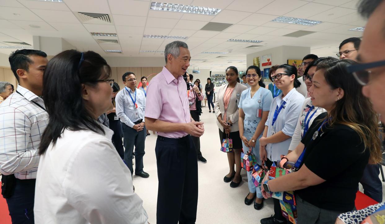 Singapore Prime Minister Lee Hsien Loong during a visit to the National Centre of Infectious Diseases amid the coronavirus outbreak. (PHOTO: Ministry of Communication and Information)