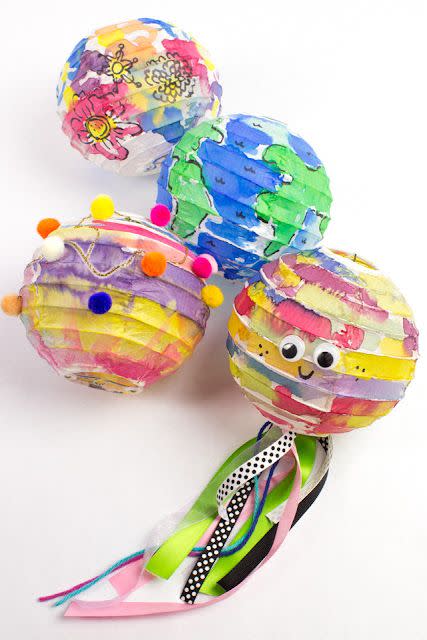 earth day craft watercolor painted paper lantern globe