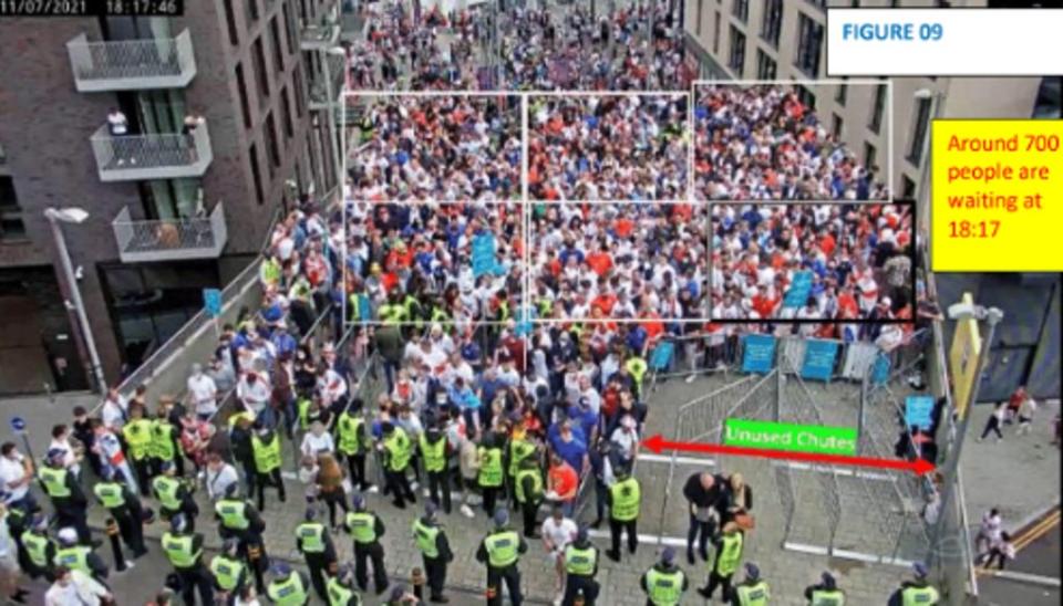 Gathering crowds at the Spanish Steps in the north-west corner of Wembley, hours before the Euro 2020 final kicked off (Baroness Casey review handout/PA) (PA Media)