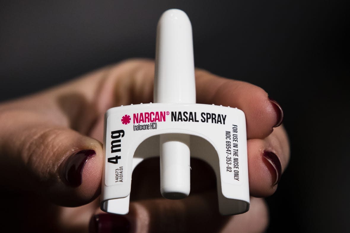 FThe overdose-reversal drug Narcan is displayed during training for employees of the Public Health Management Corporation (PHMC), Dec. 4, 2018, in Philadelphia. (AP Photo/Matt Rourke, File)
