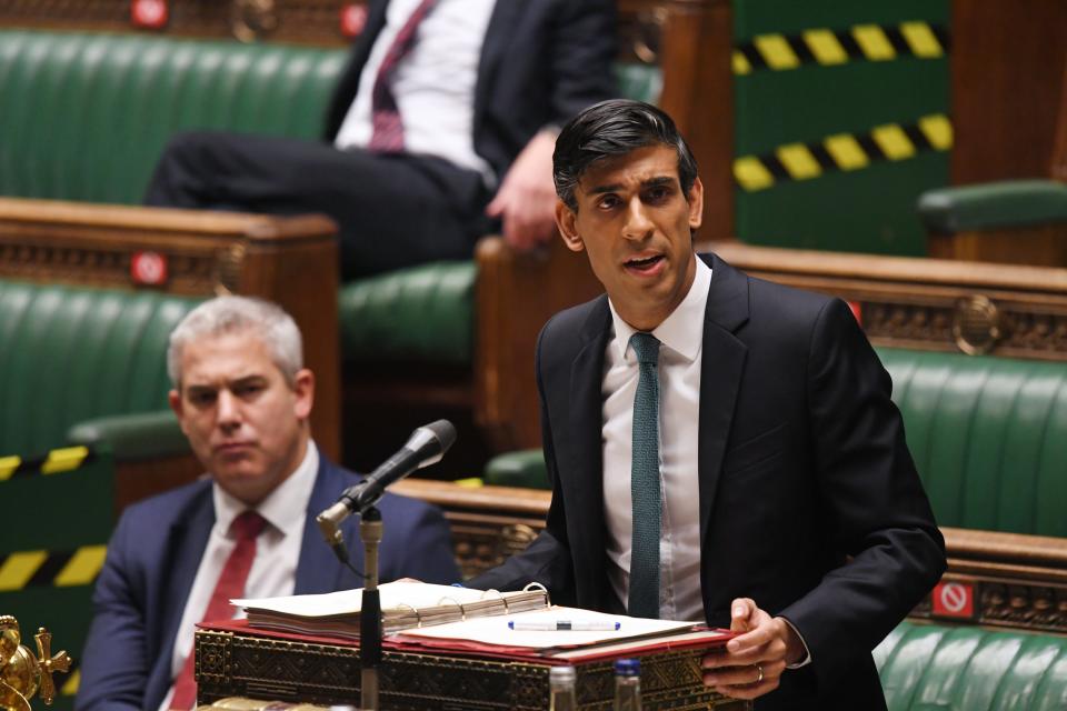 <p>Chancellor Rishi Sunak delivering his spending review in the House of Commons on Wednesday</p> (Reuters)