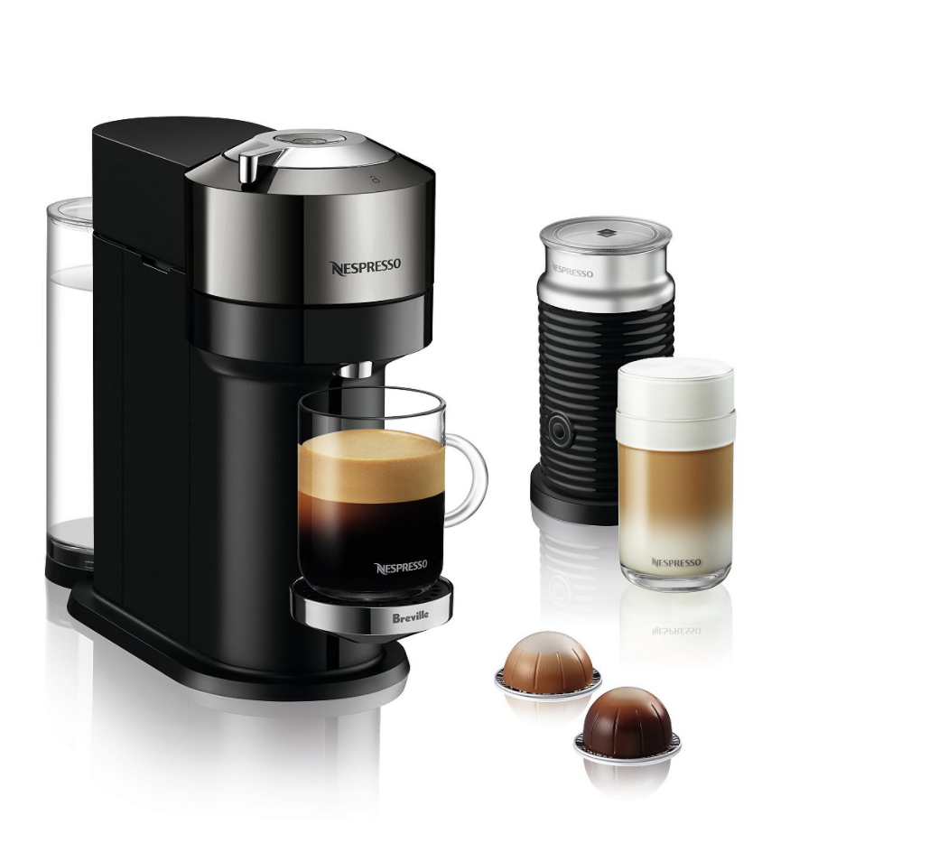 Vertuo Next Deluxe Coffee and Espresso Maker by Breville, Dark Chrome with Aeroccino Milk Frother